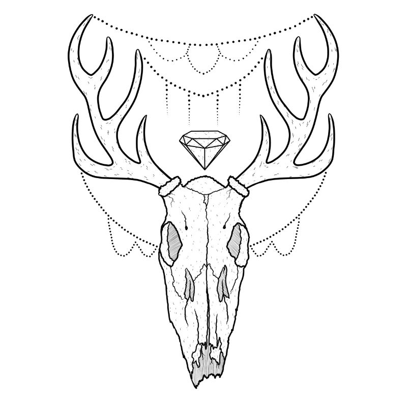 Hirschgeweih Schädel Lineart-Design