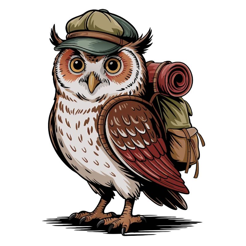 Wandernde Eule mit Rucksack