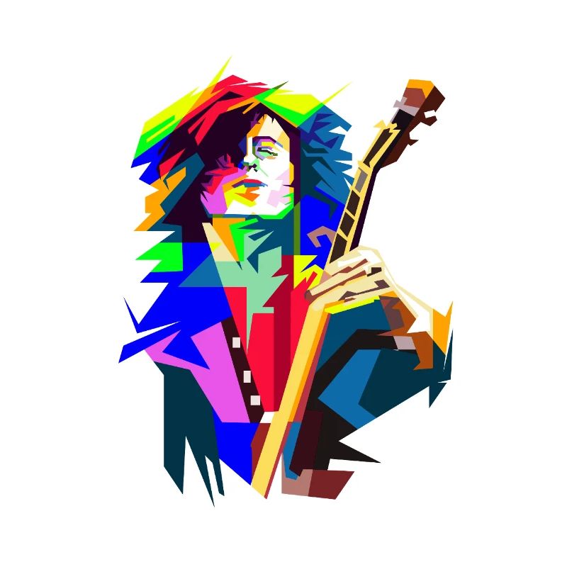 Rock'n'Roll-Gitarrist in Bühnen-Action-Pop-Kunst