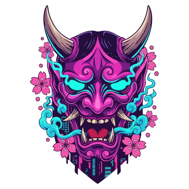 Florale Neon-Dämonenmaske