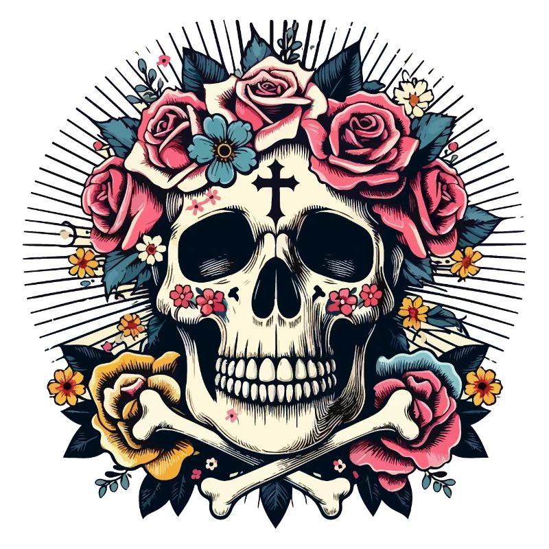 Totenkopf mit Blumen