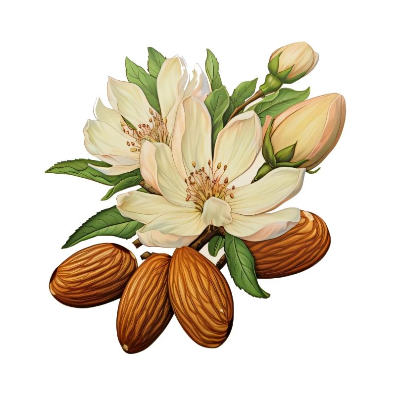 Mandeln und Mandelblüten