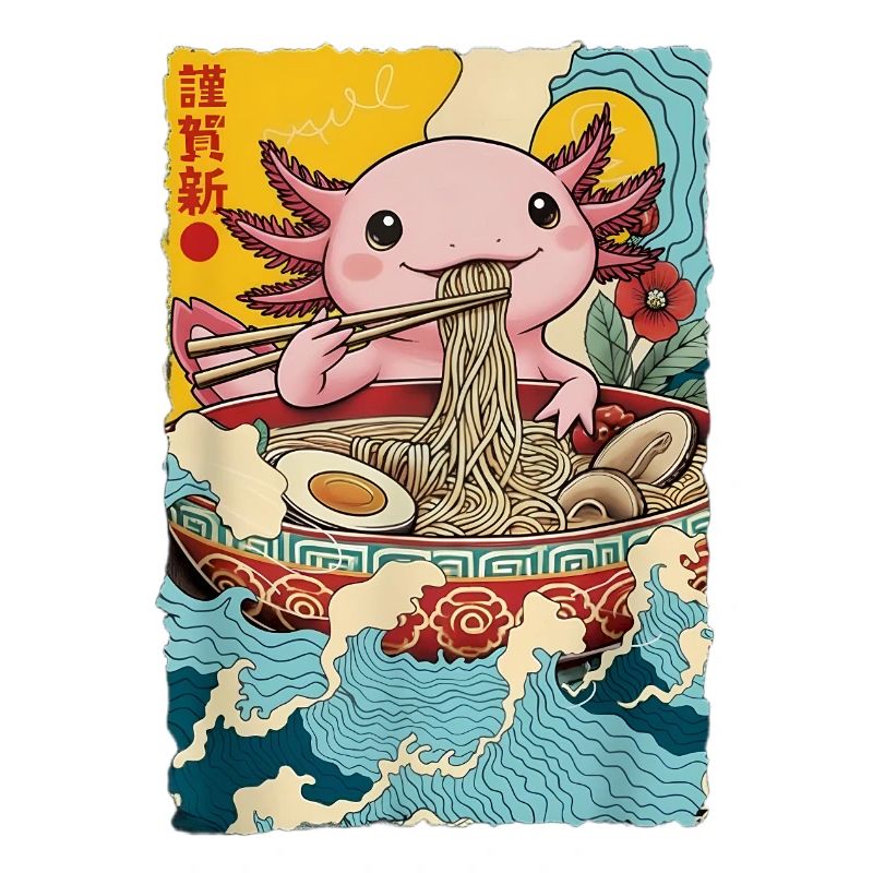 Axolotl isst Ramen Nudeln