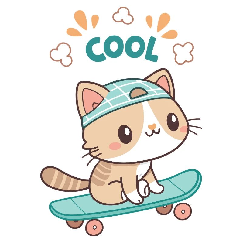 Trendiges Kawaii-Skateboard-Kätzchen