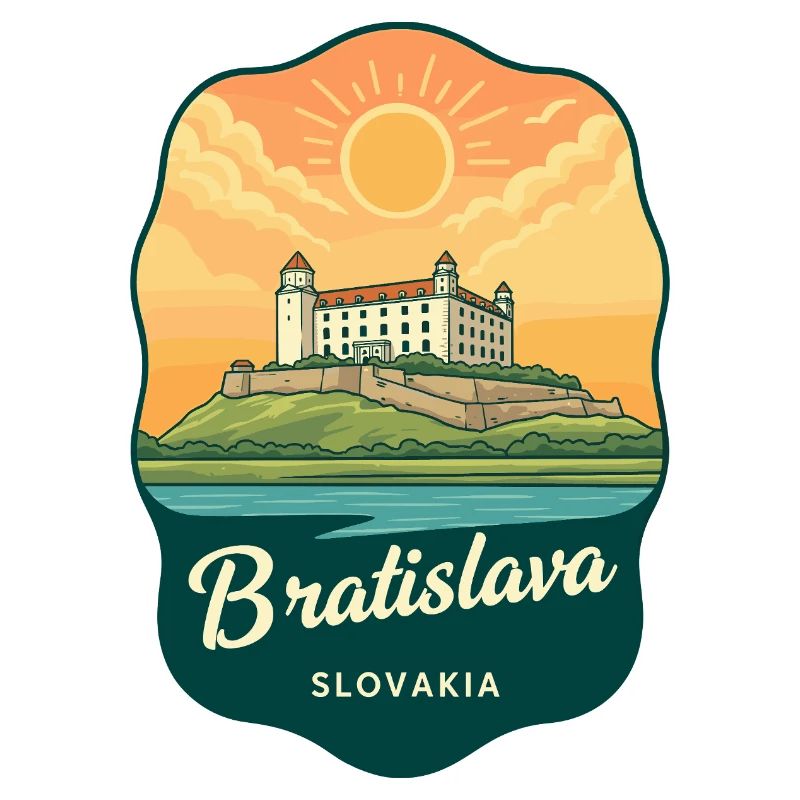 Bratislava-Schloss Retro Sonnenuntergangs-Reiseabzeichen