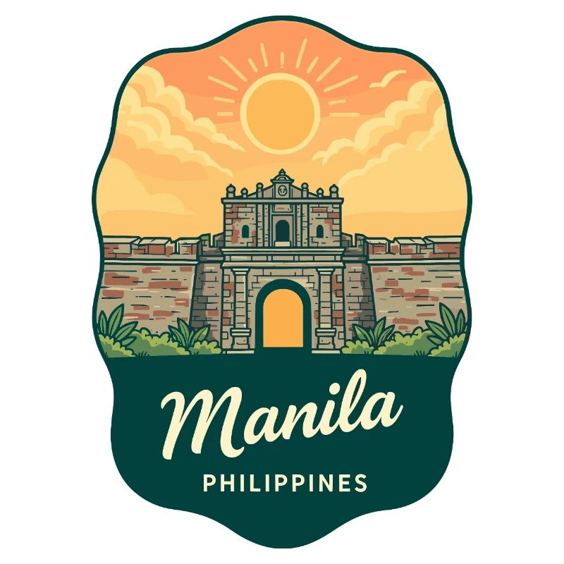 Manila Intramuros Retro Sonnenuntergangs-Reiseabzeichen