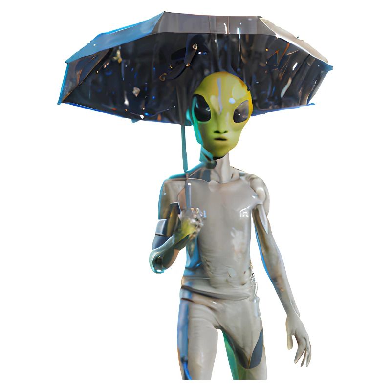 Alien mit Regenschirm