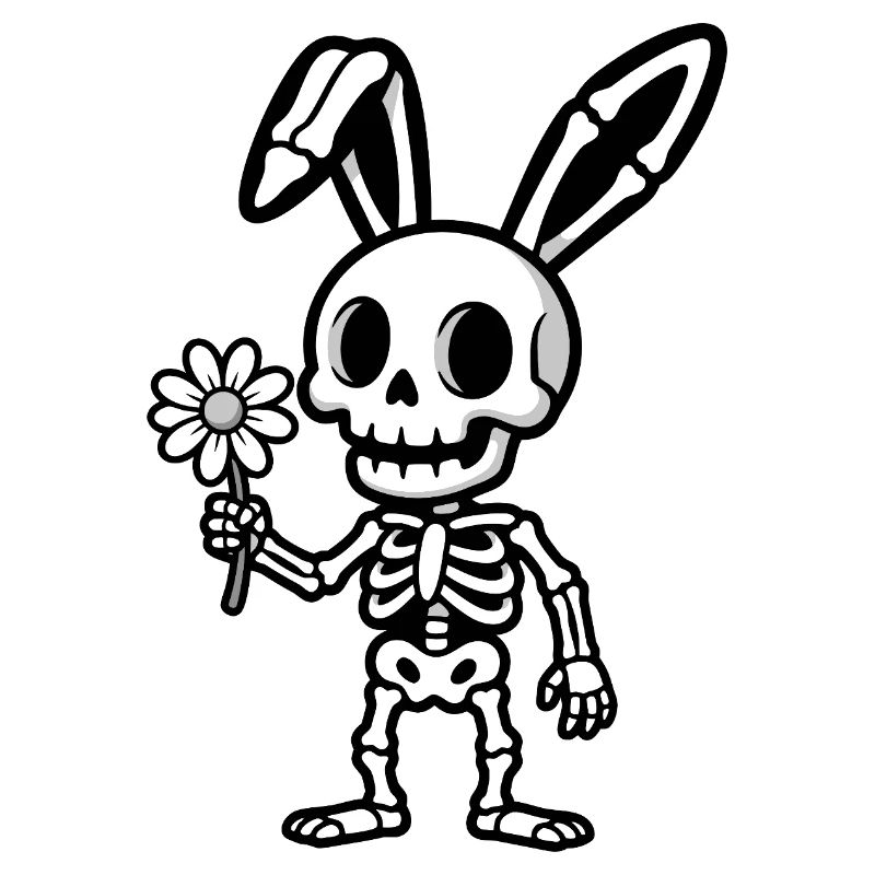 Skeletthase mit Blume
