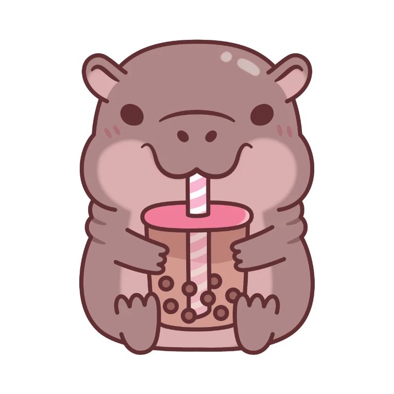 Cute Hippo Drinking Bubble Tea