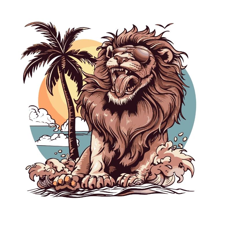 Löwe Insel Palme