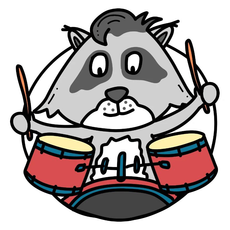Waschbär mit Schlagzeug