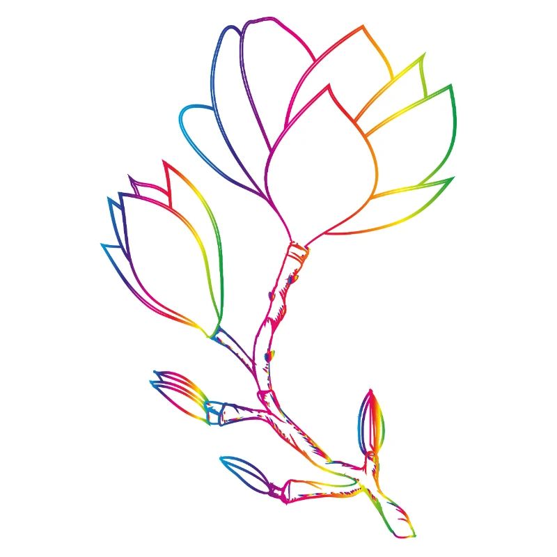 Bunte Magnolien-Linienzeichnung modern
