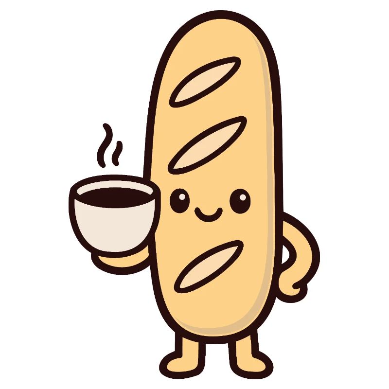 Mascotte Kaffee-Baguette