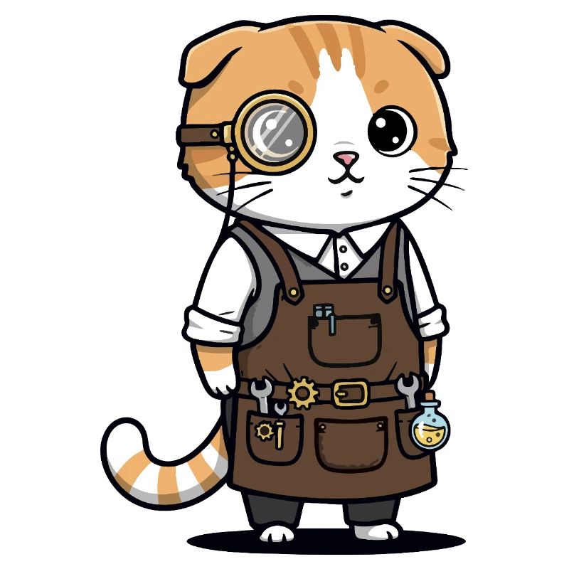 Scottish Fold Steampunk-Monokel-Erfinderkatze