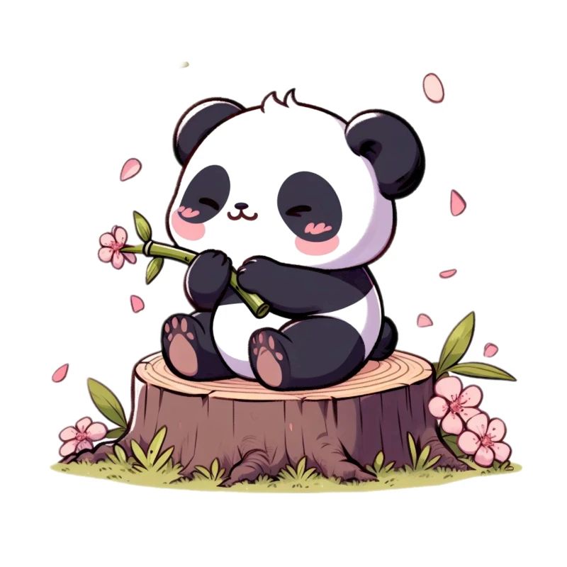 Panda on tree stump