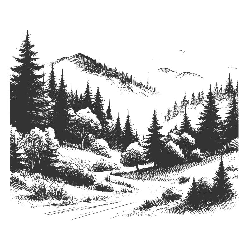 Forest Mountains Landscape Drawing