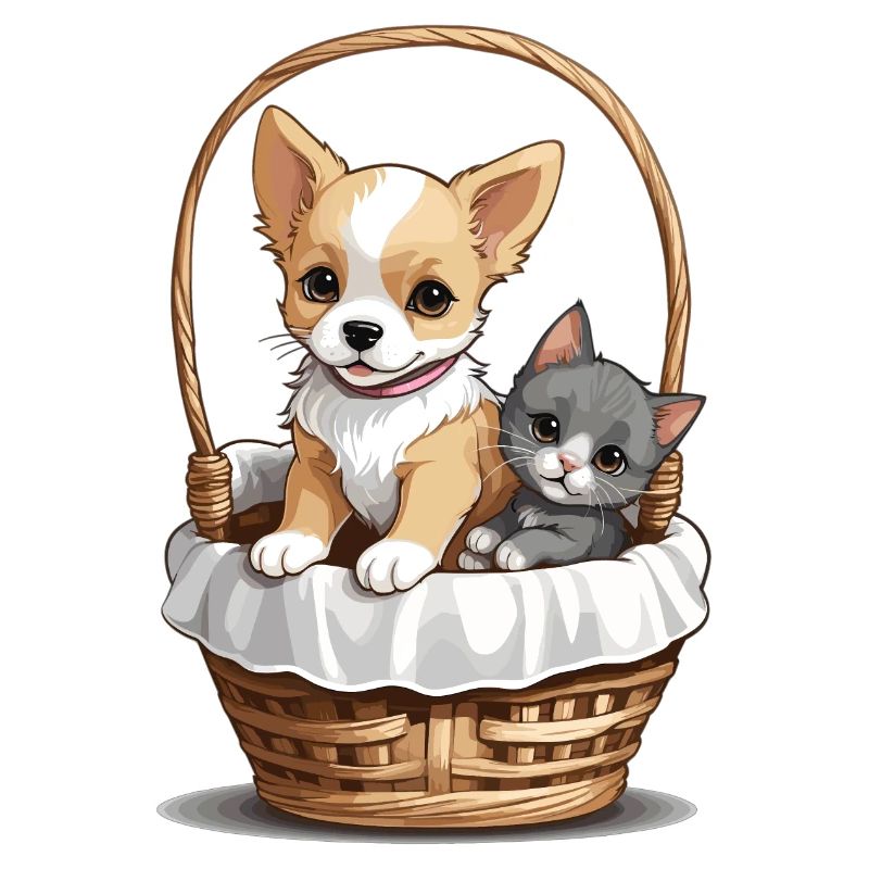 Chien et chat mignons dans un panier