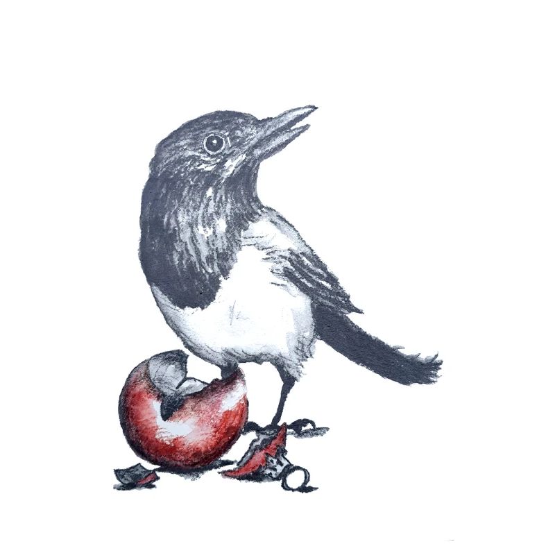 Elster mit Weihnachtsball