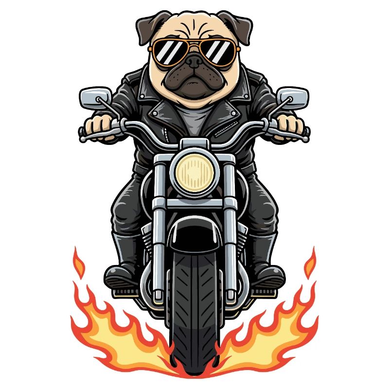 Cool Biker Pug Motorcycle Flames