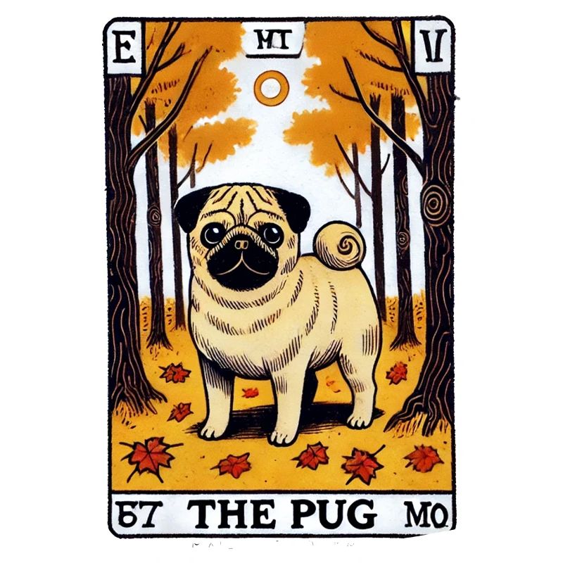 Mops-Tarot im Herbstwald