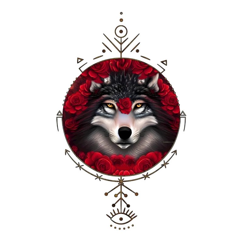 Wunderbarer Wolf mit Blumen.