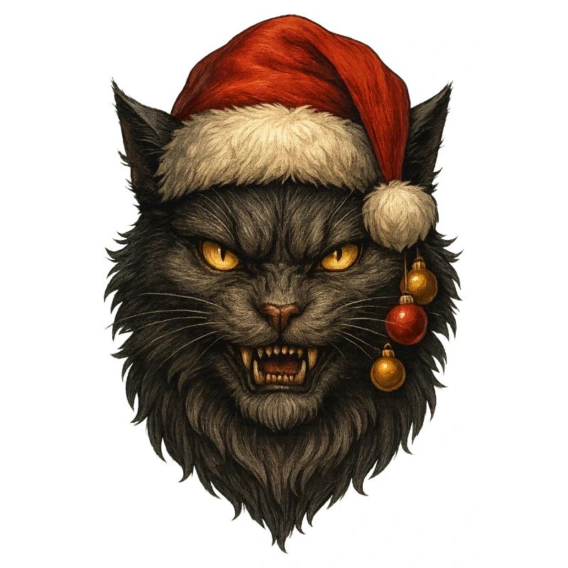 Schwarze Katze mit Weihnachtsmütze