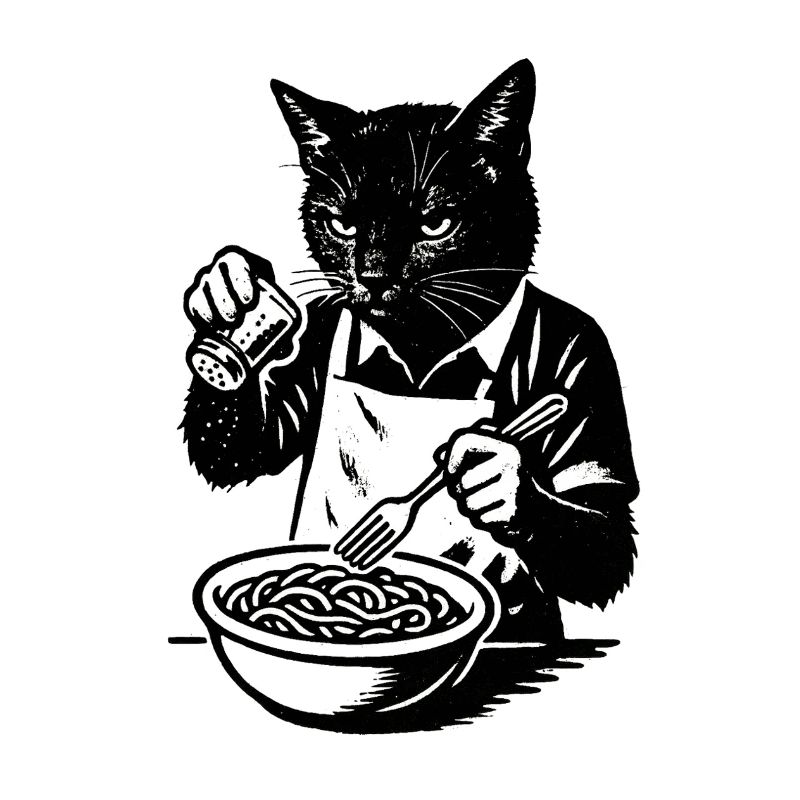 Katzenkoch Nudeln Illustration
