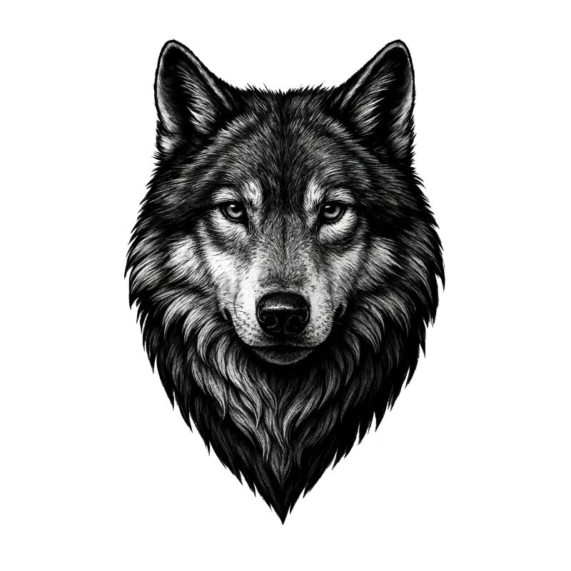 Wolfskopf Schwarzweiß Illustration