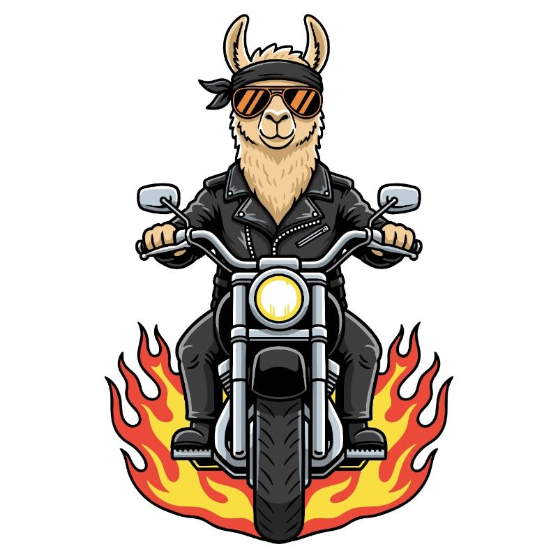 Cool Biker Llama Motorcycle Flames