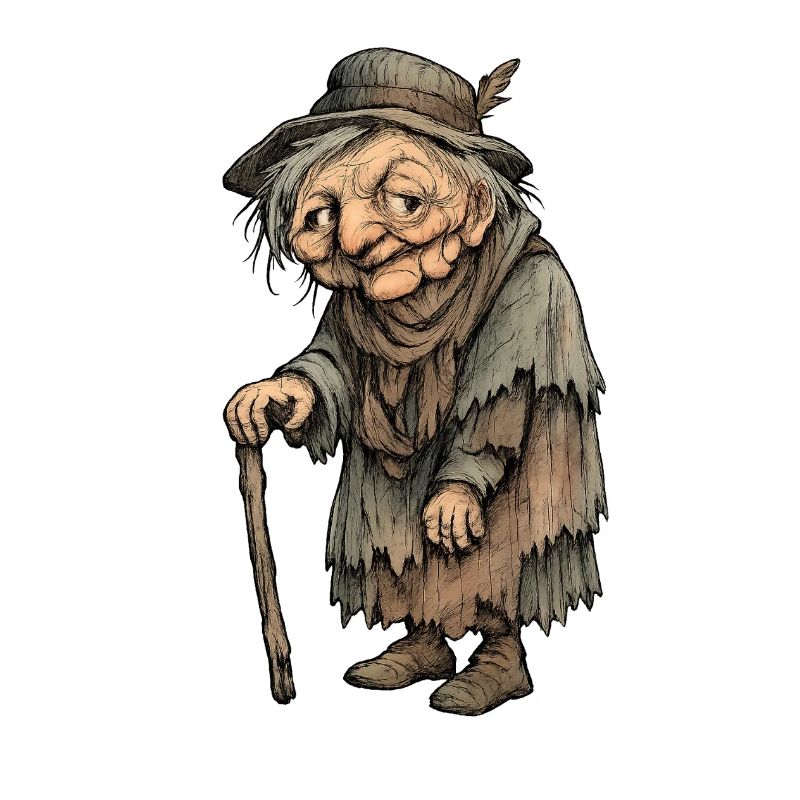 Wandelnde Alte mit Knarrstock