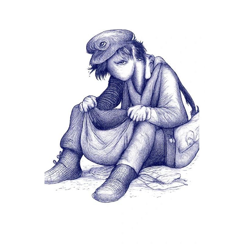 Trauriger Träumer mit Vogelhut