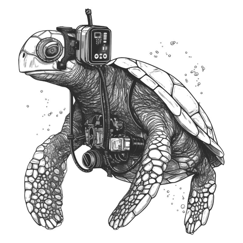 Turtle with diving equipment as a diver