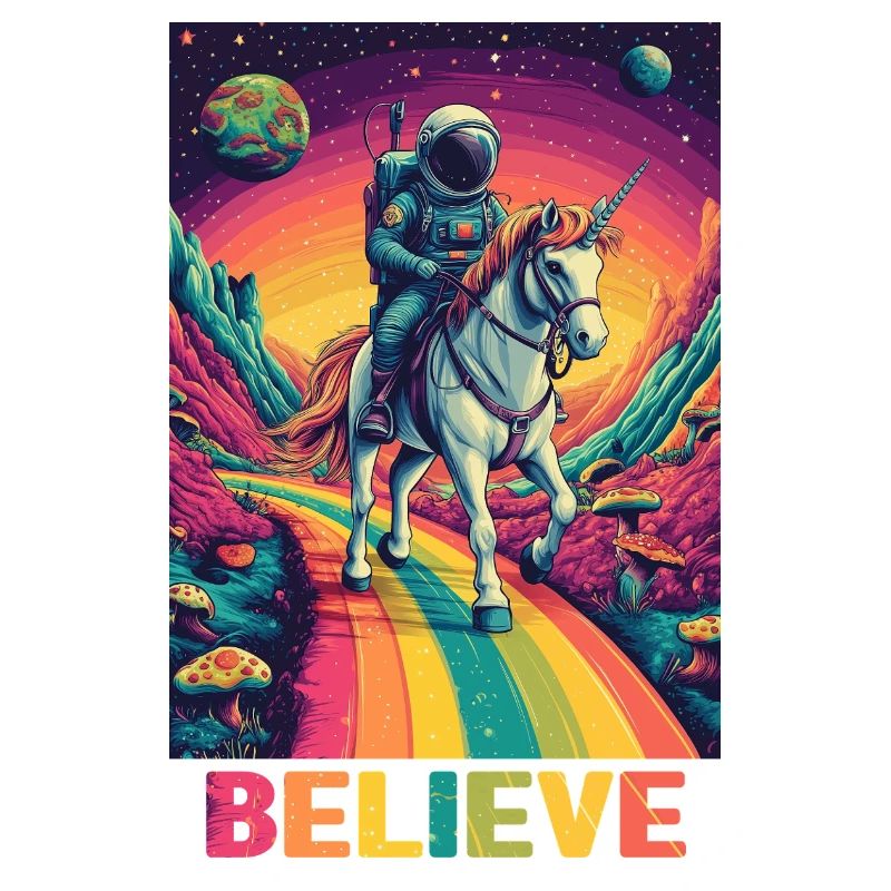 Astronaut auf Regenbogen-Einhorn