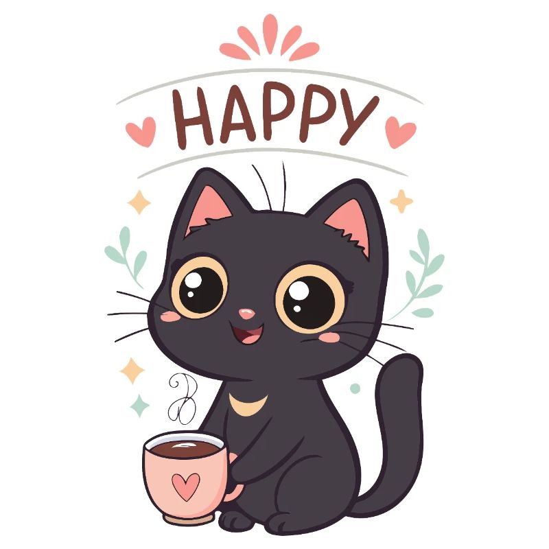 Schwarze Katze Glücklicher Kaffee