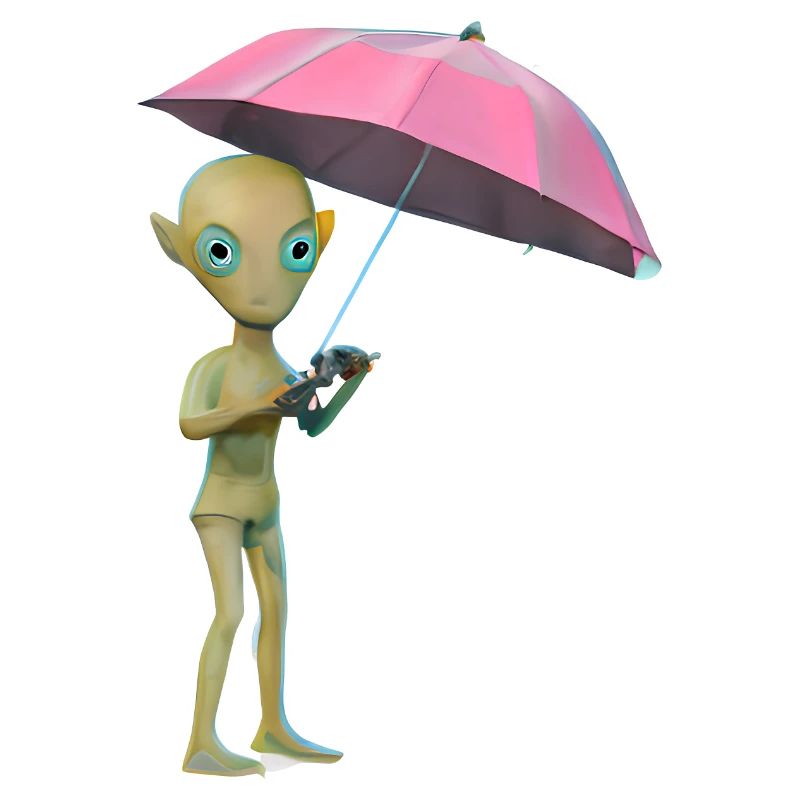Alien mit Regenschirm