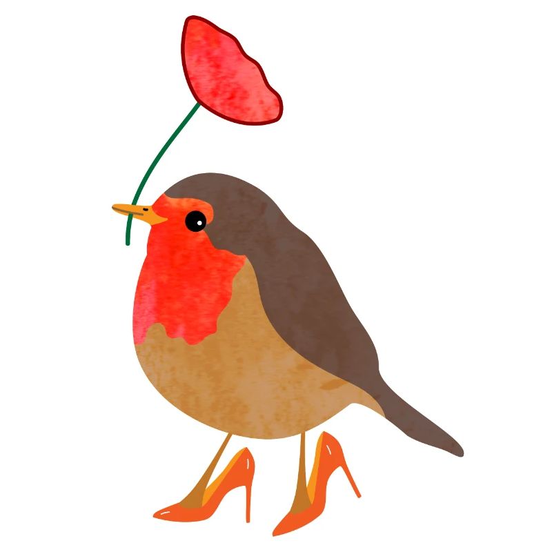 Rotkehlchen mit Mohnblume