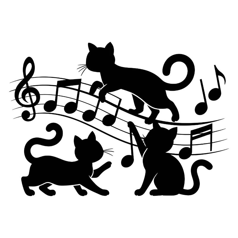 Black cats pattern playing with musical note