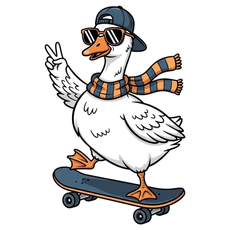 Enten-Skateboarder mit Entenschal-Geschenken