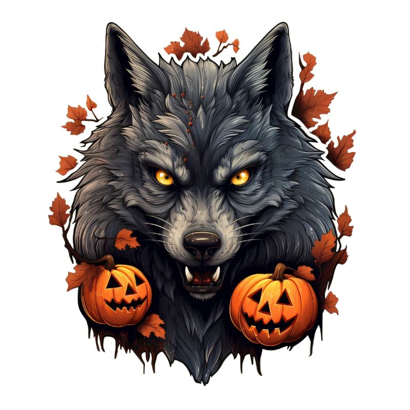 Halloween Wolf with Pumpkin