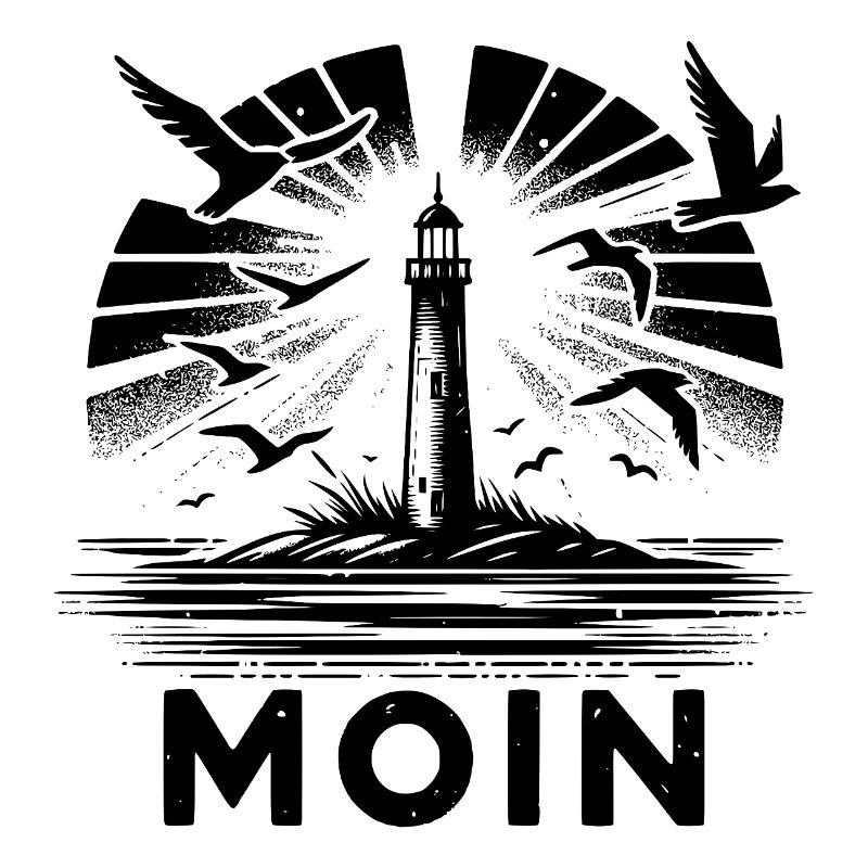 Lighthouse Moin Coastal Scene with Seagulls