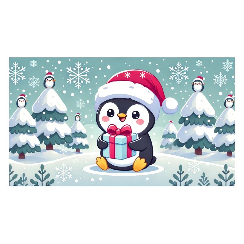 Pinguin mit Geschenk
