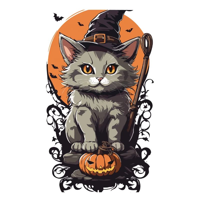 Mignon chat sorcière drôle de conception de sorts d’Halloween
