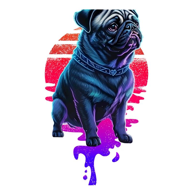 Retro Pug Dog Sunset