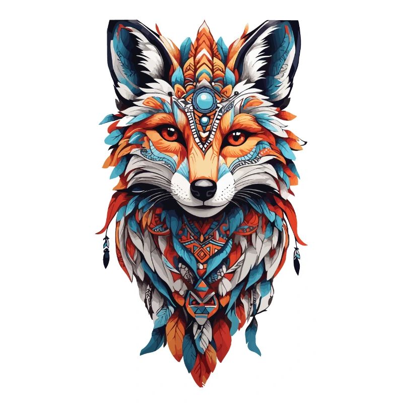 Spiritual Indian Fox Feather Design Boho Style