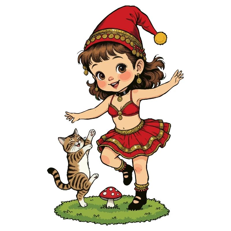 Leprechaun-Mädchen tanzt mit Katze