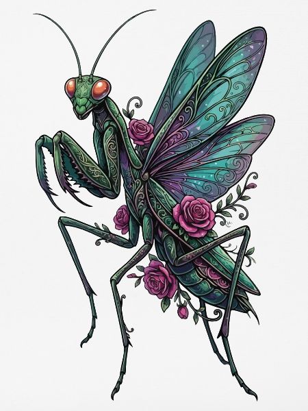 Rosenflügel-Mantis im Blumenstil