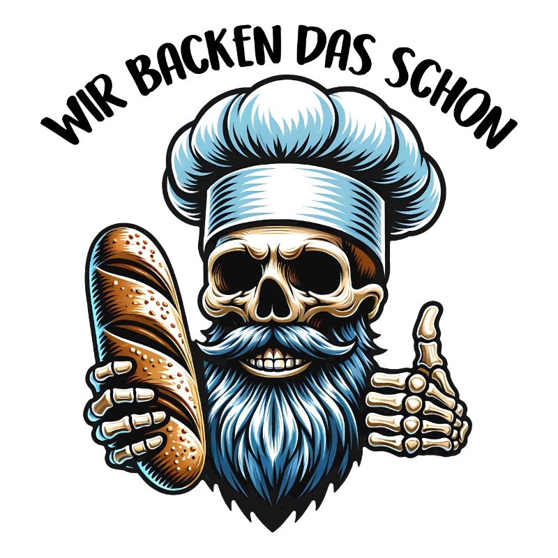 Skull with baker's hat and bread