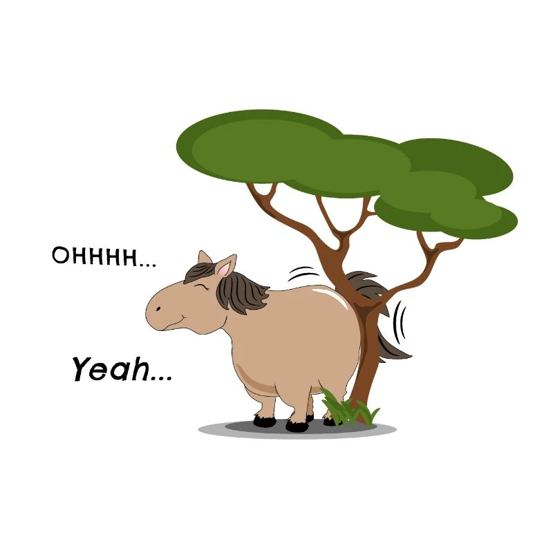 Fat horse scrubs its bottom