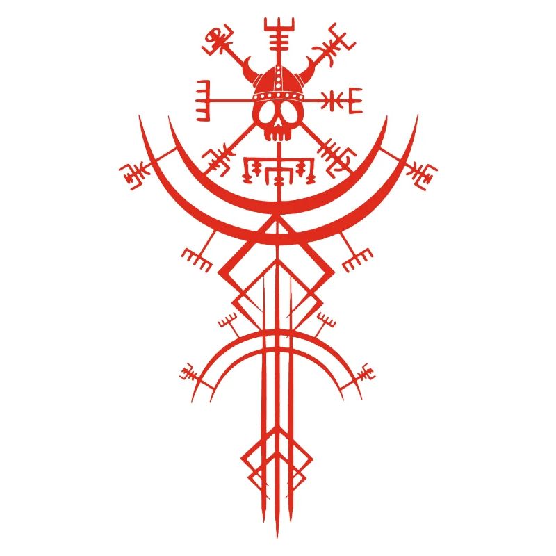 Red skull and Viking compass