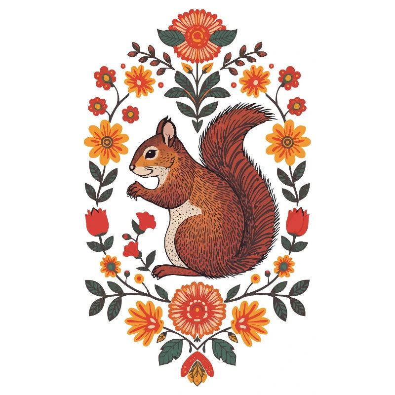 Eichhörnchen im Blütenkranz